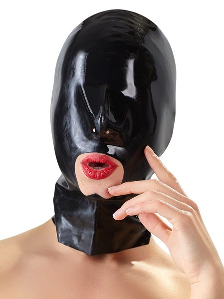 Latex Kopfmaske schwarz, mit Mund und Nasenöffnung Unisex