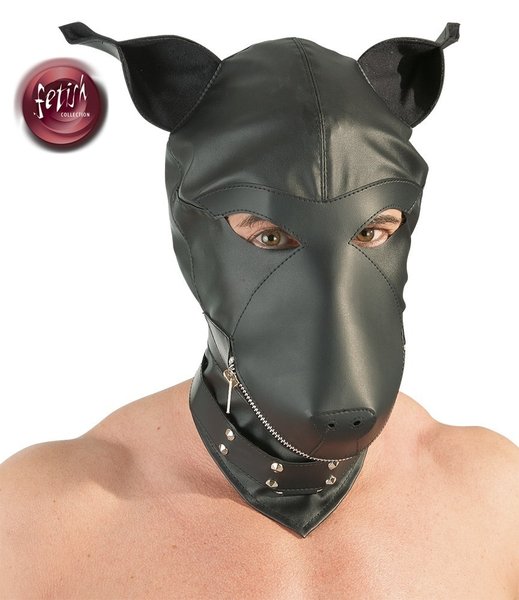 Kopfmaske Hund Kunstleder schwarz