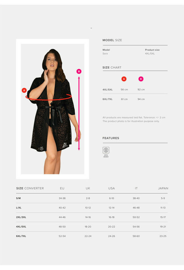 Plus Size Kimono schwarz mit Bindegürtel Gr. 4XL/5XL, 6XL/7XL
