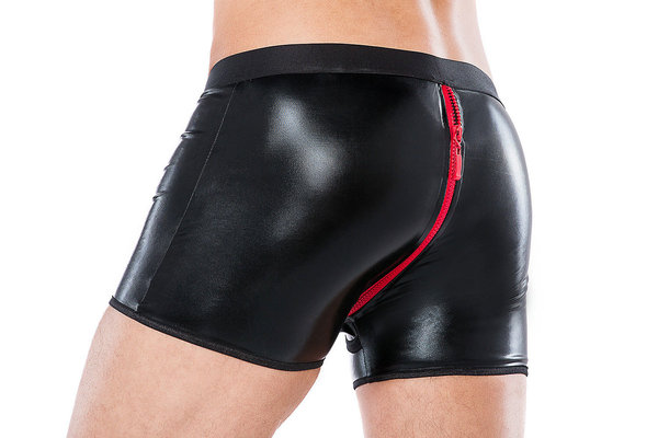 Herren Wetlook Shorts schwarz/rot mit Zip Gr. S/M bis 4XL/5XL