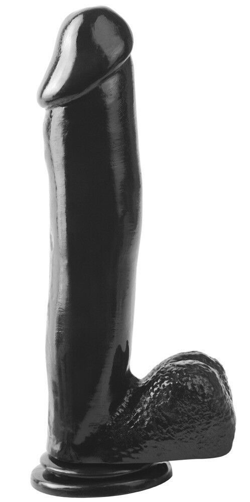 XXL Penis Dildo 31,4 cm Schwarz mit Hoden auf Saugfuß