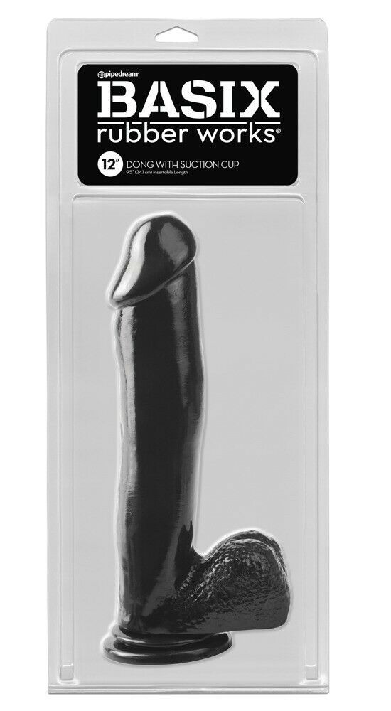 XXL Penis Dildo 31,4 cm Schwarz mit Hoden auf Saugfuß