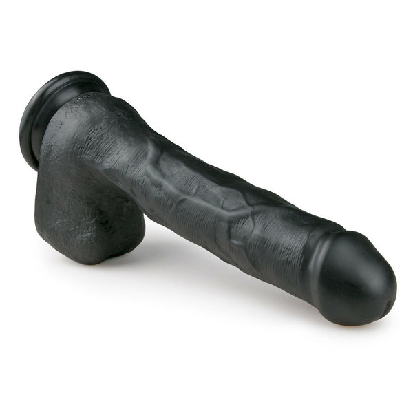 XXL Penis Dildo 29,5 cm Schwarz Hoden Saugfuß Reizadern Naturdildo Realistisch