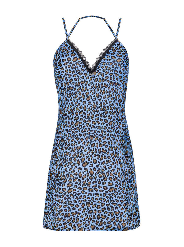 Sexy Leopard Nachtkleid blau Gr. S/M, L/XL