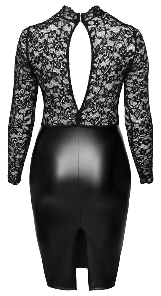 Plus Size Kleid schwarz Spitze und Wetlook 4XL, 5XL, 6XL