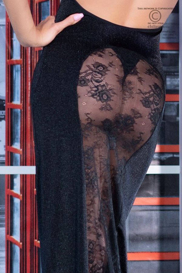 Langes Kleid schwarz mit transparenter Rückseite Gr. S, M, L