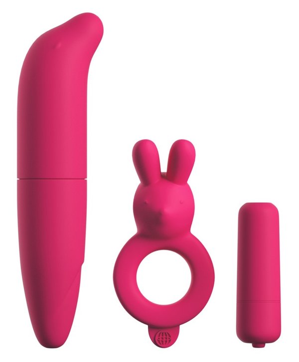 Paar Toy Set Pink Vibrator, Bunny Penisring, Vibrobullet