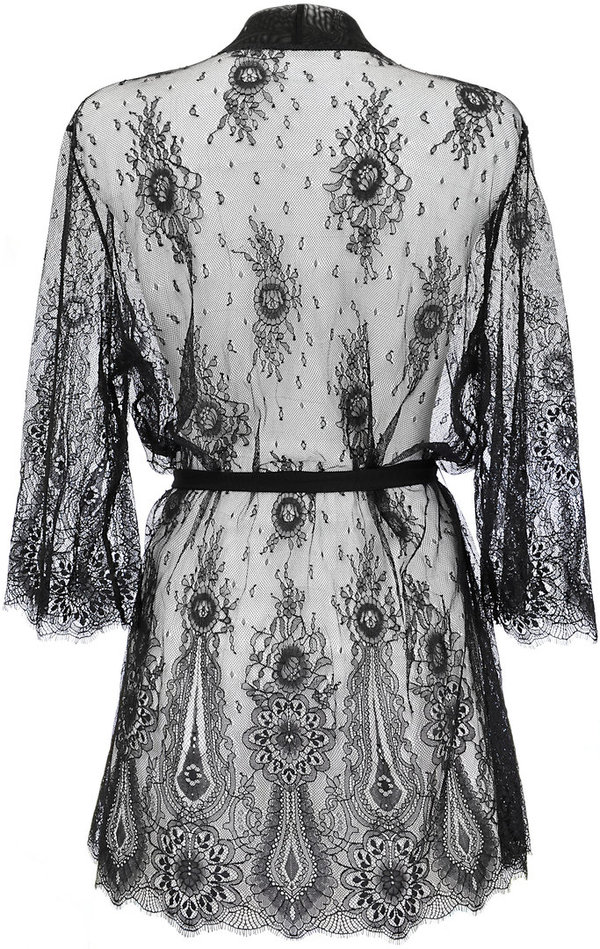 Luxus Kimono schwarz aus Spitze und Tüll Gr. S - L
